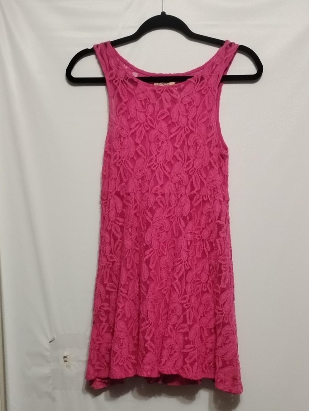 Vintage Free People Cottagecore Hot Pink Goth Lace Shift Dress
